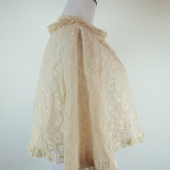 Odette Barsa Bed Jacket lace nude beige top cover up Vintage 50s M L evening - Picture 3 of 8